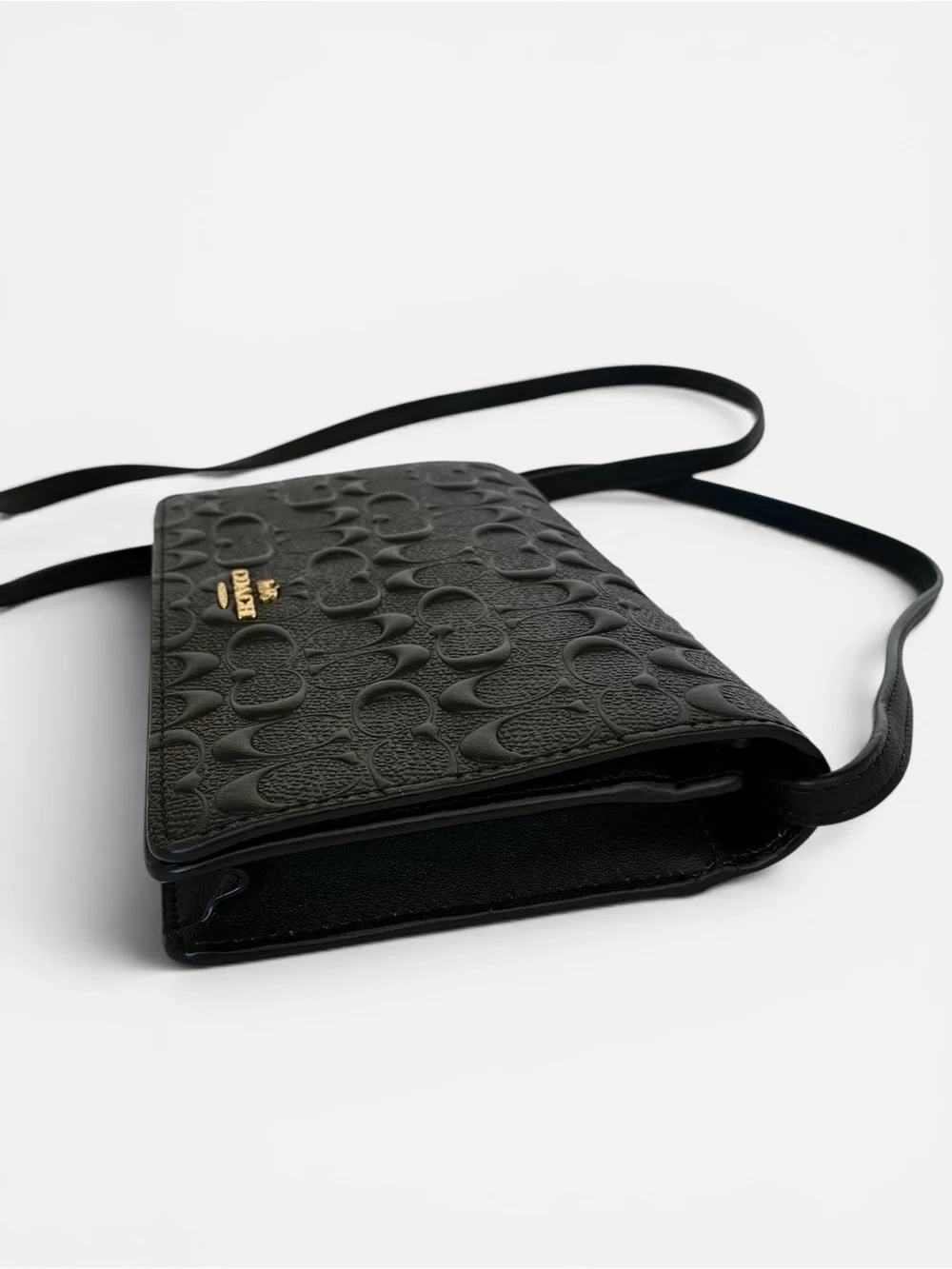 Coach Black Embossed Signature Leather Crossbody with Gold Hardware